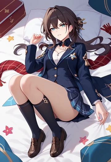 star rail,ruan mei,winter,student uniform,plaid skirt  - AI generated anime art